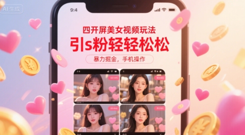 四开屏美女视频玩法，引s粉轻轻松松，暴力掘金，手机操作【揭秘】-来聚吧