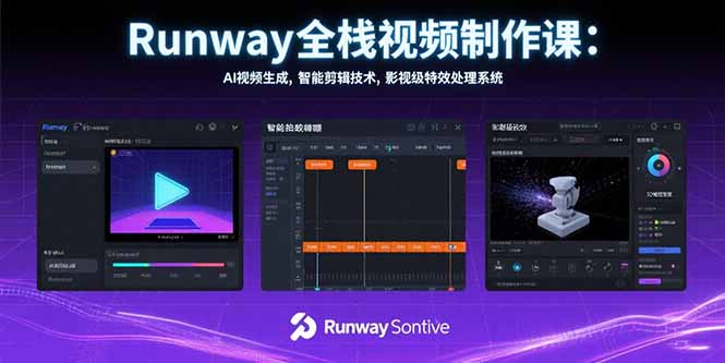Runway全栈视频制作课：AI视频生成，智能剪辑技术，影视级特效处理系统-来聚吧