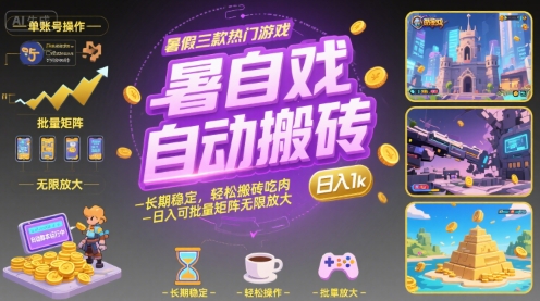 暑假三款热门游戏自动搬砖，长期稳定，轻松搬砖吃肉，日入1k ，可批量矩阵无限放大【揭秘】-来聚吧