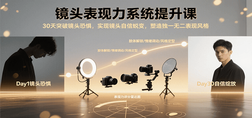 镜头表现力系统提升课,30天突破镜头恐惧实现自信蜕变,塑造独一无二表现风格-来聚吧