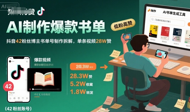 AI制作爆款书单，抖音42粉丝博主书单号制作拆解，单条视频28W赞-来聚吧