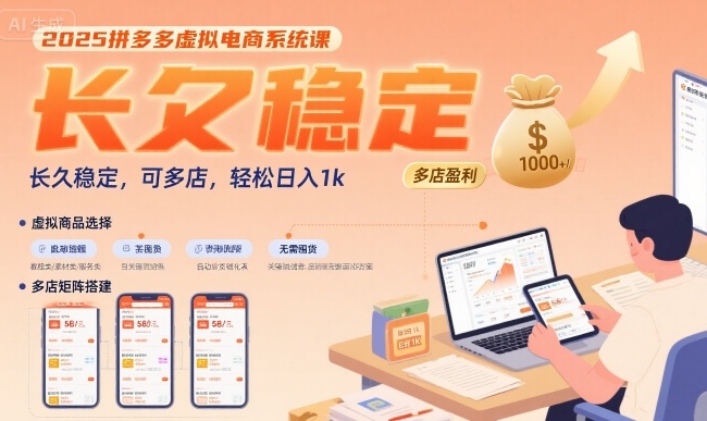 2025拼多多虚拟电商系统课,长久稳定,可多店,轻松日入1k-来聚吧