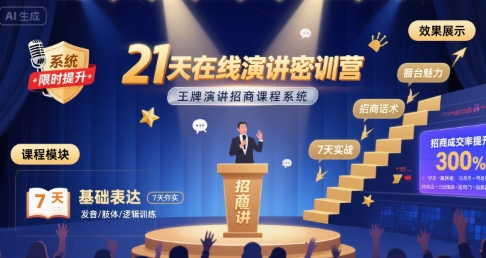 21天在线演讲密训营,王牌演讲招商课程系统-来聚吧