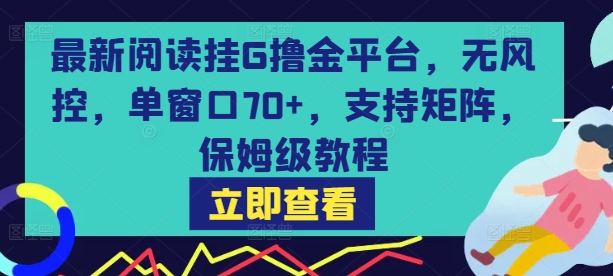 最新阅读挂G撸金平台，无风控，单窗口70+，支持矩阵，保姆级教程【揭秘】-来聚吧