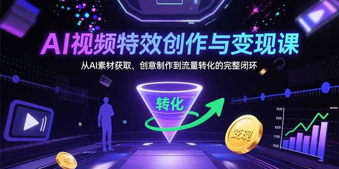 AI视频特效创作与变现课：从AI素材获取、创意制作到流量转化的完整闭环-来聚吧