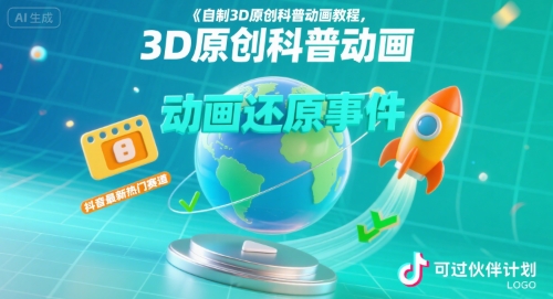 自制3D原创科普动画教程，动画还原事件，抖音最新热门赛道，可过伙伴计划-来聚吧