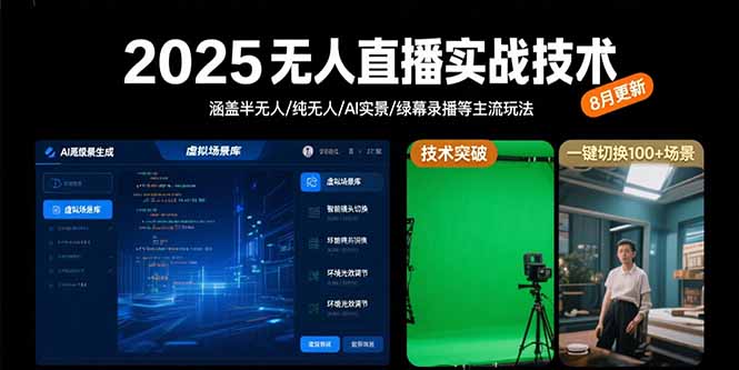 2025无人直播实战技术-8月，涵盖半无人/纯无人/AI实景/绿幕录播等主流玩法-来聚吧