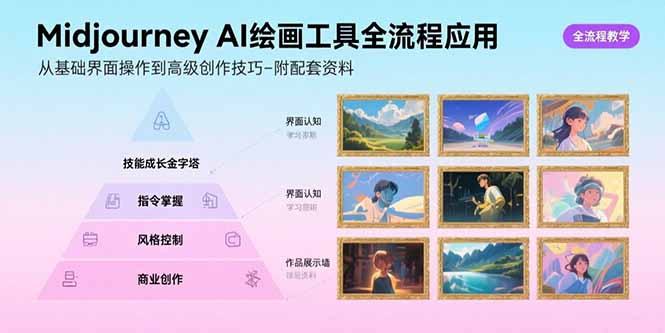 Midjourney AI绘画工具全流程应用，从基础界面操作到高级创作-附配套资料-来聚吧
