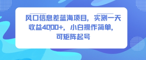 风口信息差蓝海项目，实测一天收益4k+，小白操作简单，可矩阵起号-来聚吧