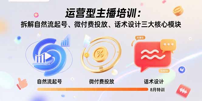 运营型主播培训：拆解自然流起号、微付费投放、话术设计三大核心模块-8月-来聚吧
