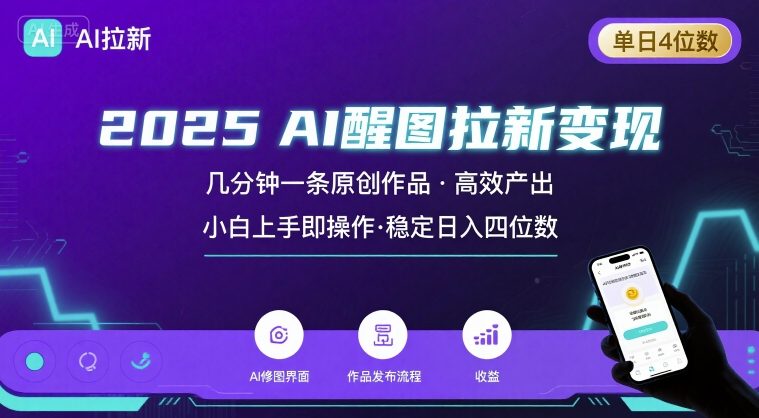 2025最强AI醒图拉新，几分钟一条原创作品，单日收入4位数，小白也能上手操作-来聚吧