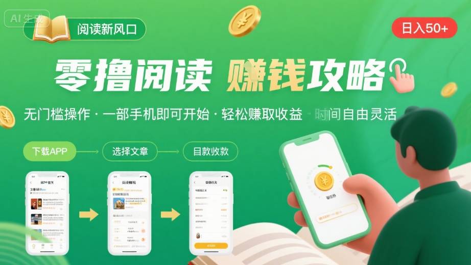 零撸阅读新风口，无门槛轻松挣，一部手机，日入 50-3张【揭秘】-来聚吧