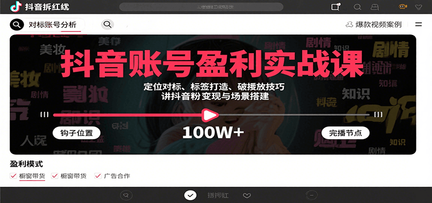 抖音账号盈利实战课,定位对标、标签打造、破播放技巧,讲涨粉变现与场景搭建-来聚吧