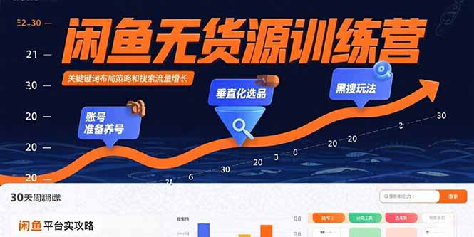 闲鱼无货源训练营：账号准备养号/垂直化选品/黑搜玩法，0基础30天盈利指南-来聚吧