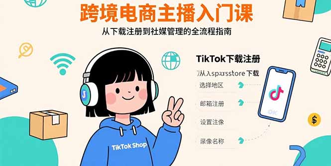 跨境电商主播入门课，TikTok下载注册，支付工具配置，社媒账号管理全流程-来聚吧