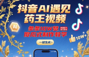 抖音AI遇见药王视频,条条10W赞,快速起千粉万粉号,傻瓜式制作教学-来聚吧