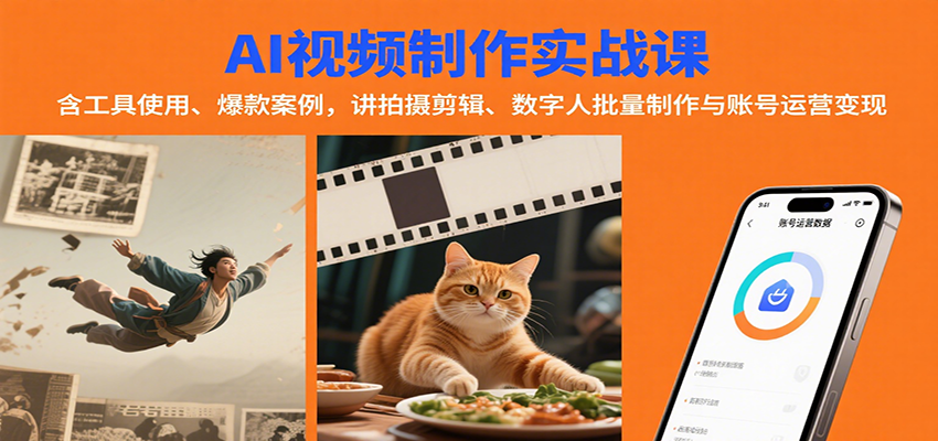 AI视频制作实战：含工具使用、爆款案例，讲拍摄剪辑、数字人批量制作与账号运营变现-来聚吧