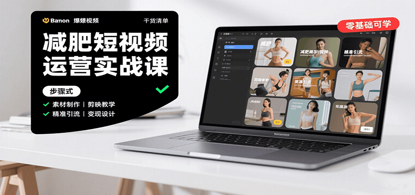 减肥短视频运营实战课：含素材制作、剪映教学，讲精准引流、变现设计与内容模板技巧-来聚吧
