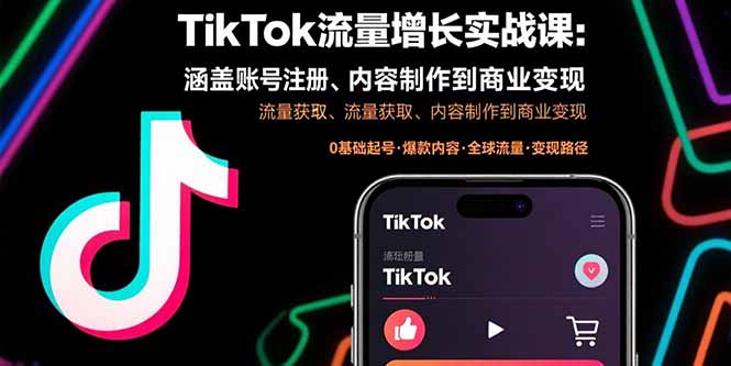 TikTok流量增长实战课：涵盖账号注册、流量获取、内容制作到商业变现-来聚吧