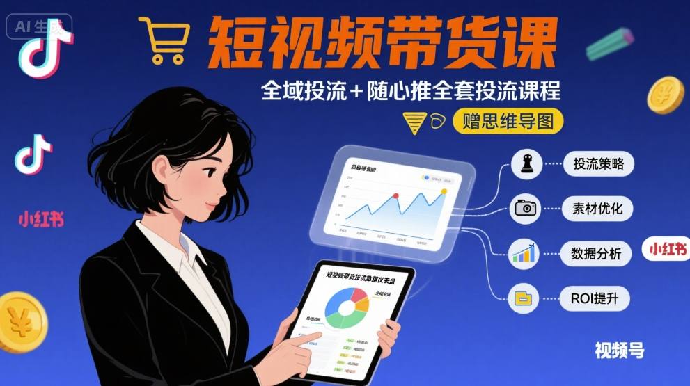 最新短视频带货课，全域投流+随心推全套投流课程+思维导图-来聚吧