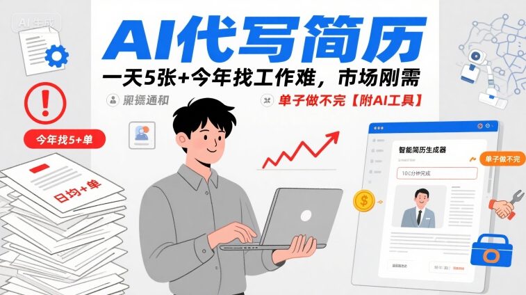 AI代写简历,一天5张+今年找工作难,市场刚需,单子做不完【附AI工具】-来聚吧