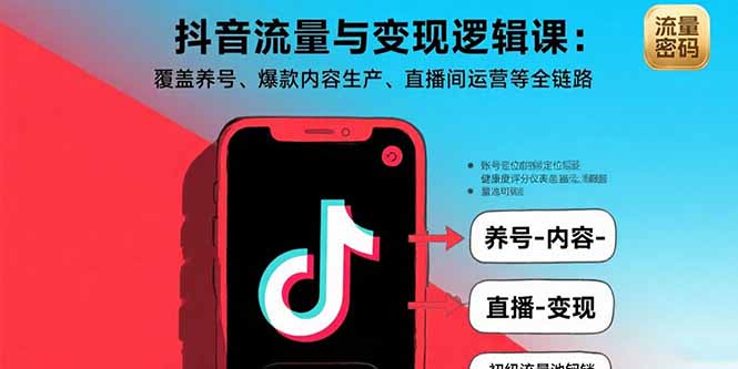 抖音流量与变现逻辑课：覆盖养号、爆款内容生产、直播间运营等全链路-来聚吧