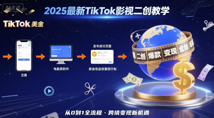 2025年最新TikTok影视二创教学，从注册到发布撸美金全流程，跨境变现新机遇-来聚吧