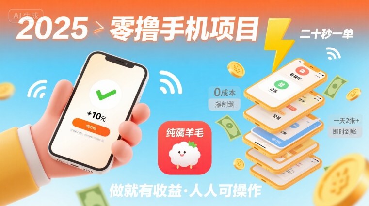 2025年零撸手机项目，二十秒一单，纯薅羊毛 一天2张+做就有-来聚吧