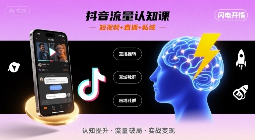 抖音流量认知课，短视频+直播+私域，认知提升，闪电开悟-来聚吧