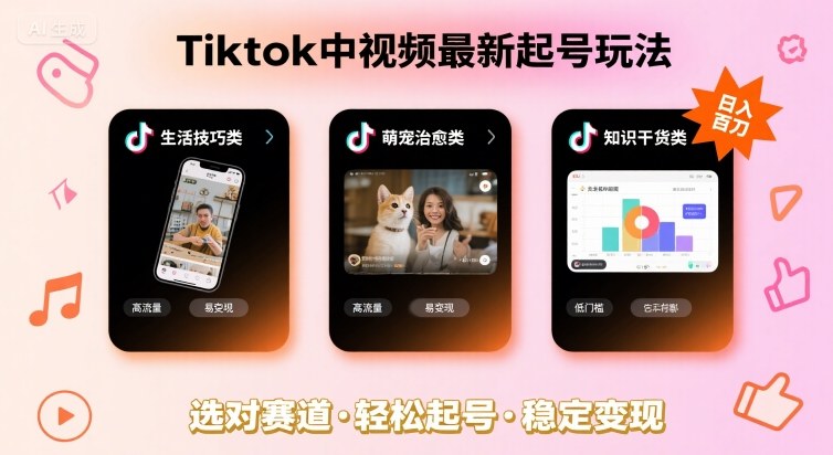 Tiktok中视频最新起号玩法，想要日入百刀，做好这几个赛道就可以了-来聚吧