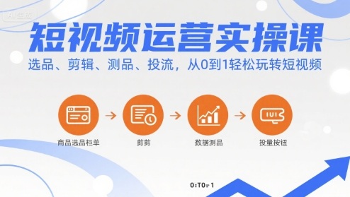 短视频运营实操课，选品、剪辑、测品、投流，从0到1轻松玩转短视频-来聚吧