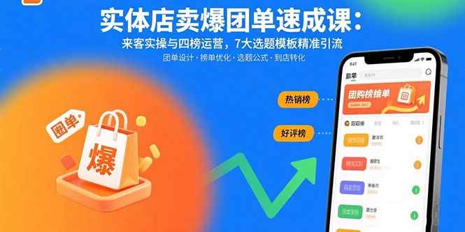 实体店卖爆团单速成课：来客实操与四榜运营，7大选题模板精准引流-来聚吧