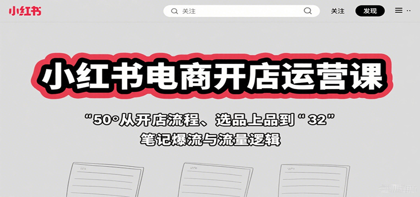 小红书电商开店运营课:从开店流程、选品上品到笔记爆流与流量逻辑-来聚吧