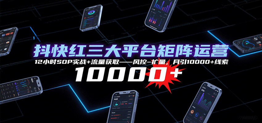 抖快红三大平台矩阵运营，12小时SOP实战+流量获取-风控-扩量，月引10000+线索-来聚吧