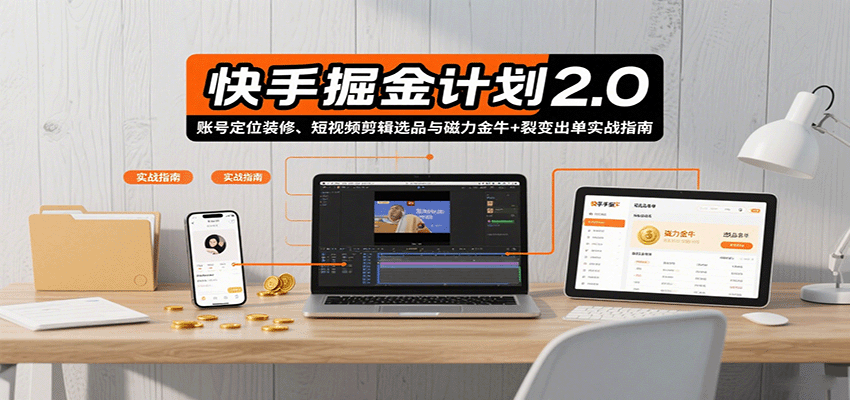 快手掘金计划2.0,账号定位装修、短视频剪辑选品与磁力金牛+裂变出单实战指南-来聚吧