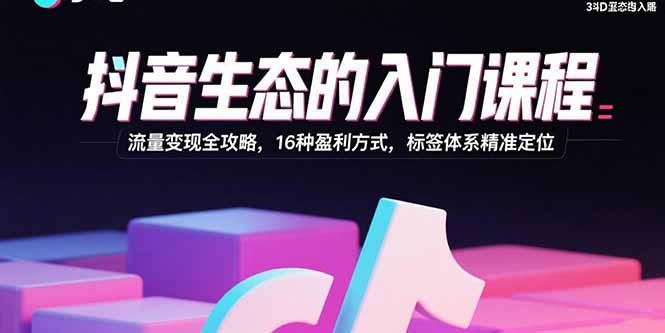 抖音生态的入门课程:流量变现全攻略,16种盈利方式,标签体系精准定位-来聚吧