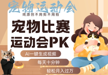 AI一键生成宠物比赛运动会PK视频,纯原创不用剪不用拍,每天十分钟,轻松月入过1W+-来聚吧