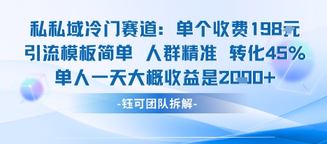 私域冷门赛道单个收费198米引流模板简单人群精准 45%的转化率单人一天大概收益多张-来聚吧