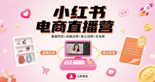 小红书电商直播营，直播带货+店铺运营+笔记运营=全电商-来聚吧