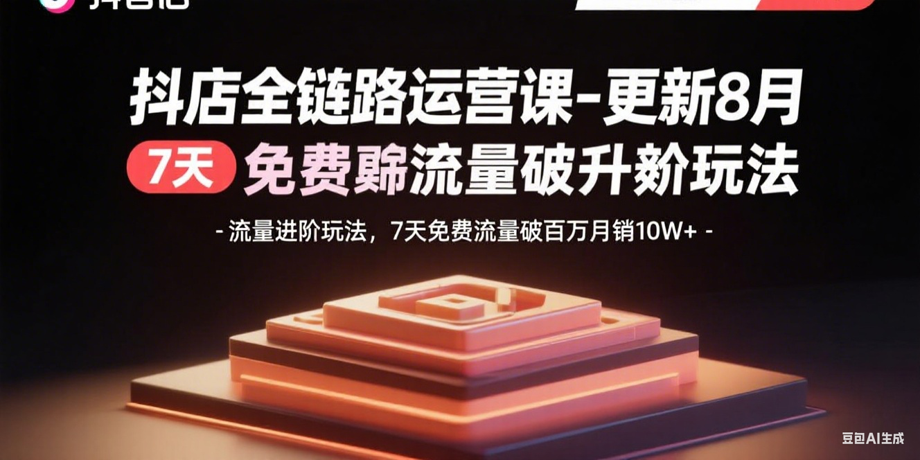 抖店全链路运营课-更新8月:流量进阶玩法,7天免费流量破百万月销10W+-来聚吧