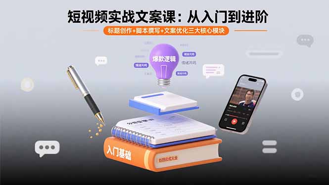 短视频实战文案课：从入门到进阶 标题创作+脚本撰写+文案优化三大核心模块-来聚吧