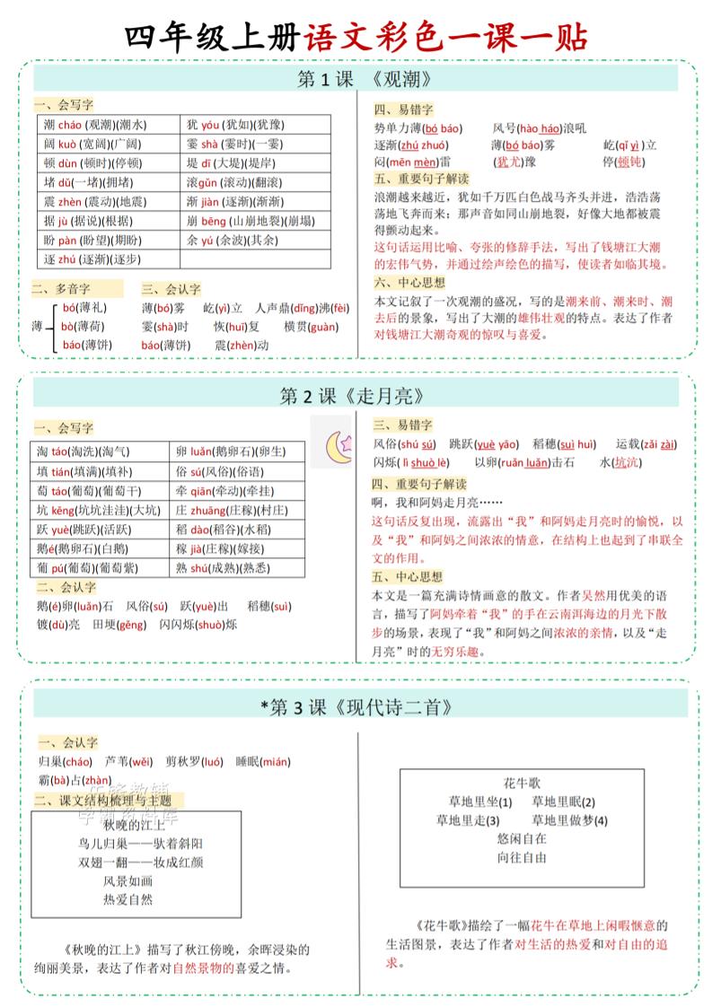 四年级上语文彩色一课一贴-来聚吧