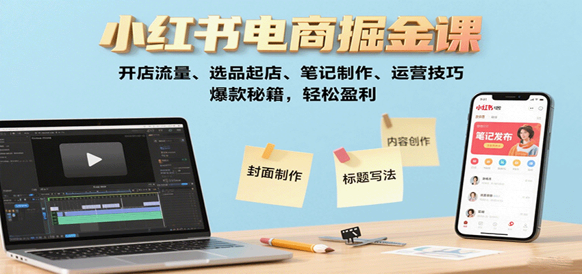 小红书电商掘金课:开店流量、选品起店、笔记制作、运营技巧,爆款秘籍,轻松盈利-来聚吧