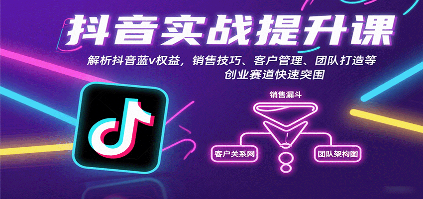 抖音实战提升课：解析抖音蓝v权益，销售技巧、客户管理、团队打造等创业赛道快速突围-来聚吧