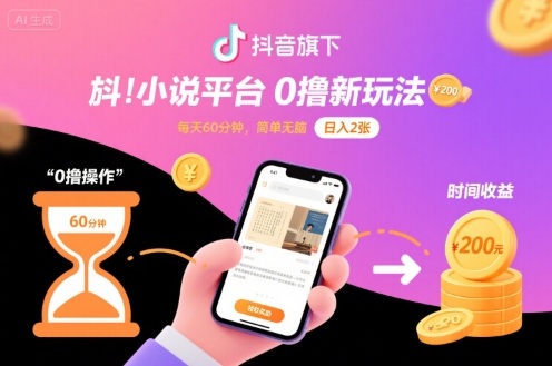 抖音旗下小说平台0撸新玩法，每天挂G60分钟，简单无脑，日入2张【揭秘】-来聚吧