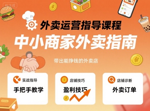 外卖运营指导课程,中小商家外卖指南,手把手带出能挣钱的外卖店-来聚吧