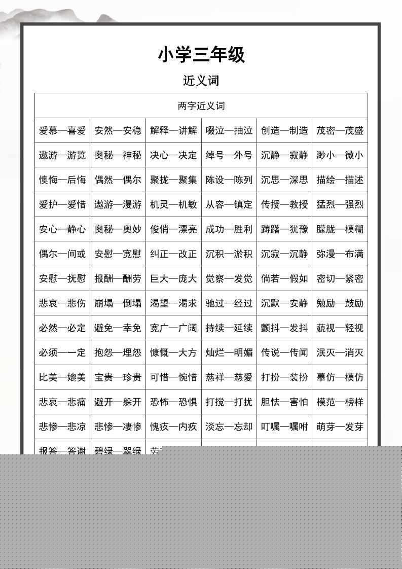 三上语文近义词和反义词汇总-来聚吧