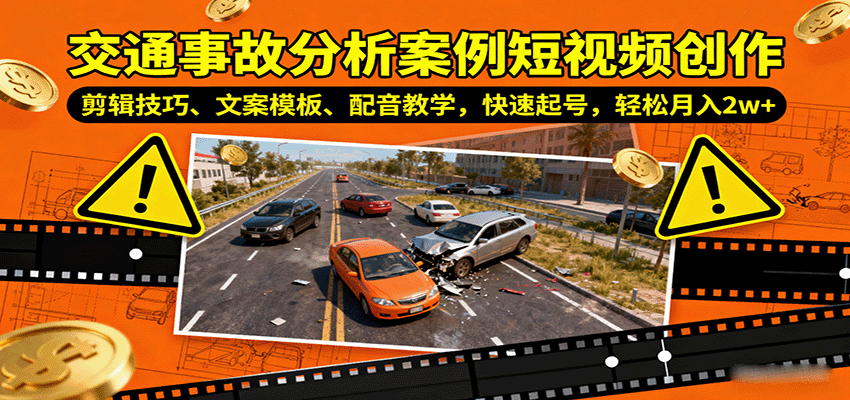 交通事故分析案例短视频创作,剪辑技巧、文案模板、配音教学,快速起号,轻松月入2w+-来聚吧