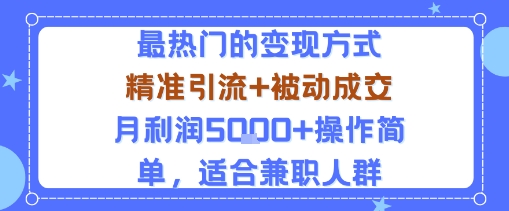 小众赛道玩法：当下最热门的变现方式，精准引流+被动成交月利润5k+操作简单，适合兼职人群-来聚吧