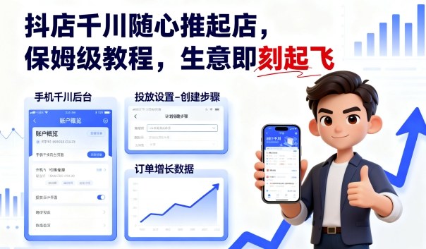 抖店千川随心推起店，保姆级教程，生意即刻起飞-来聚吧